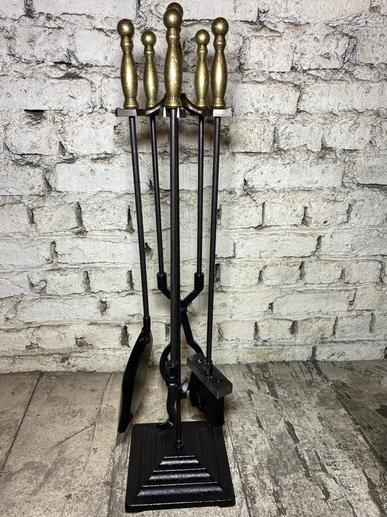 Antik Sarı Topbaş Şömine Maşa Takımı