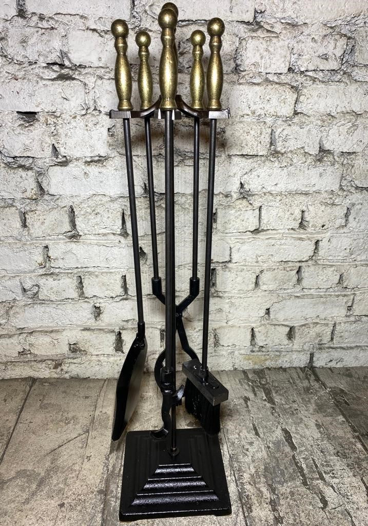 Antik Sarı Topbaş Şömine Maşa Takımı