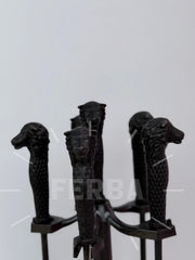 Aslan Figürlü Siyah Şömine Maşa Takımı