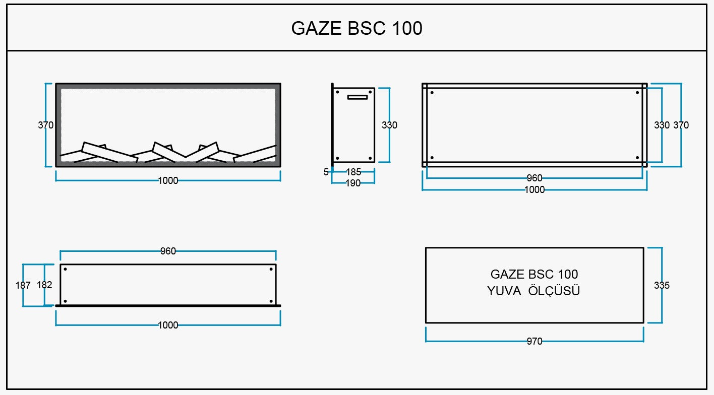 Gaze 100 cm Elektrikli Şömine Cam Çerçeve (Isısız) Model   / Gaze 100