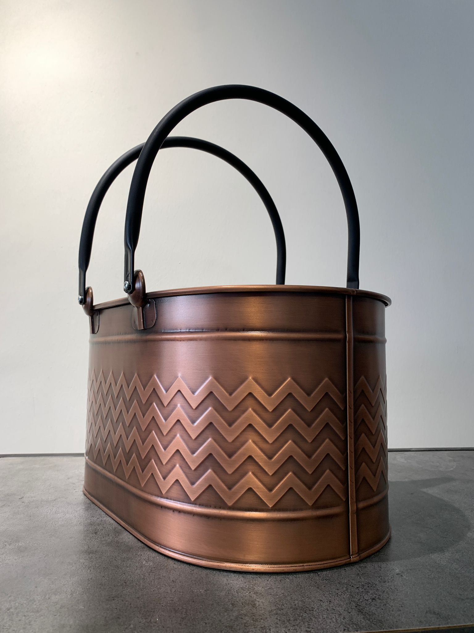 Çift Kulplu Antik Bakır Odun Kovası