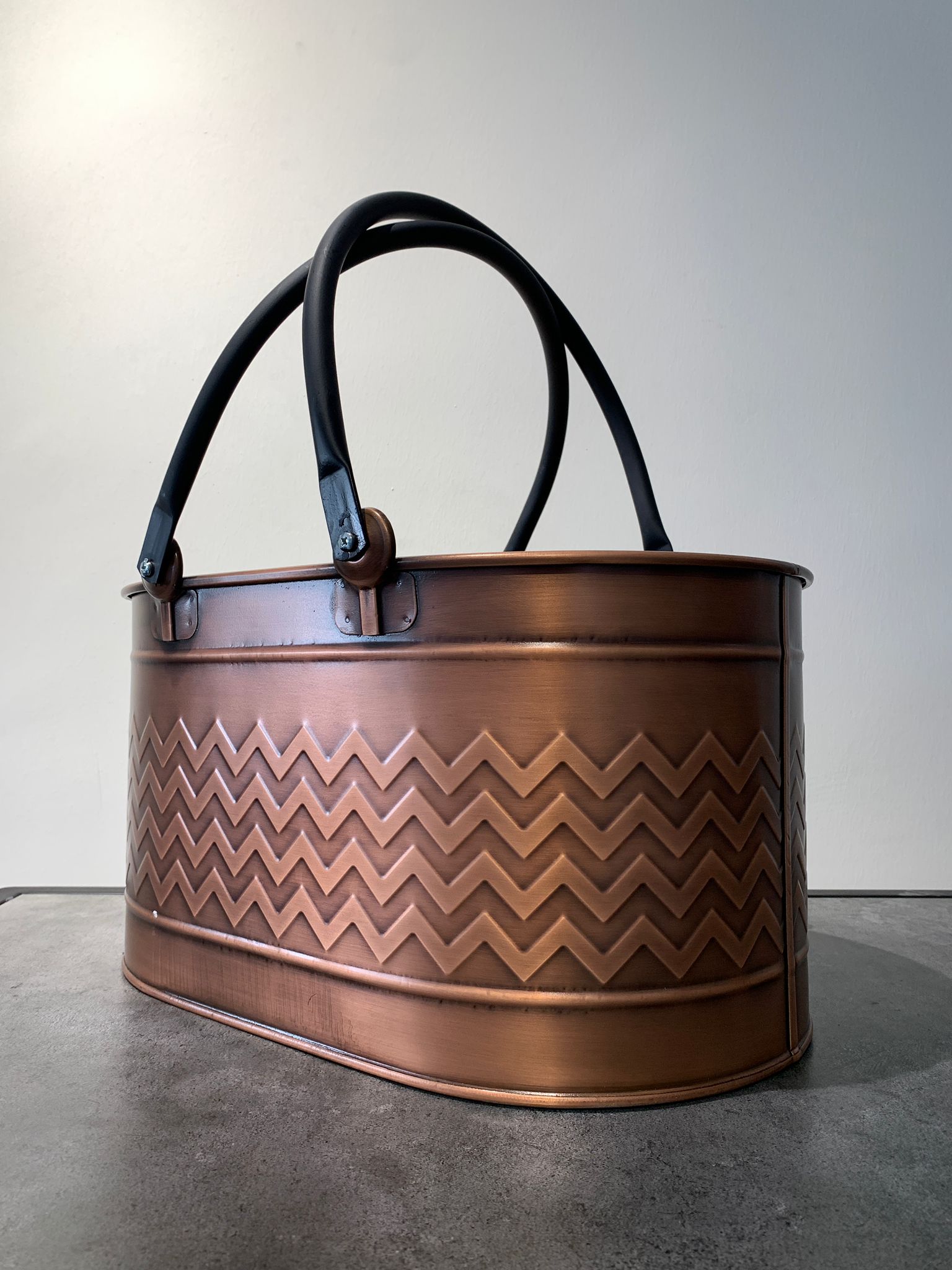 Çift Kulplu Antik Bakır Odun Kovası