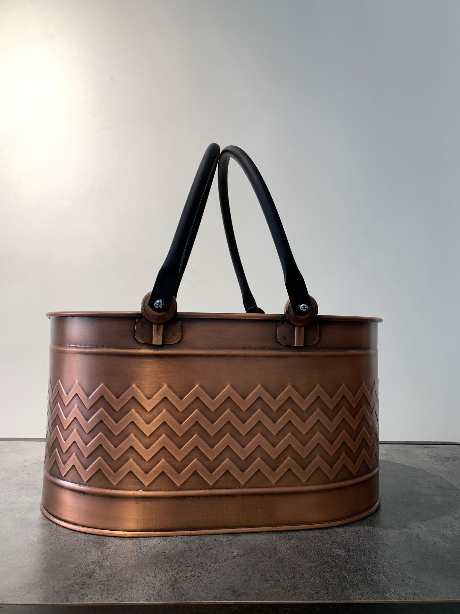 Çift Kulplu Antik Bakır Odun Kovası