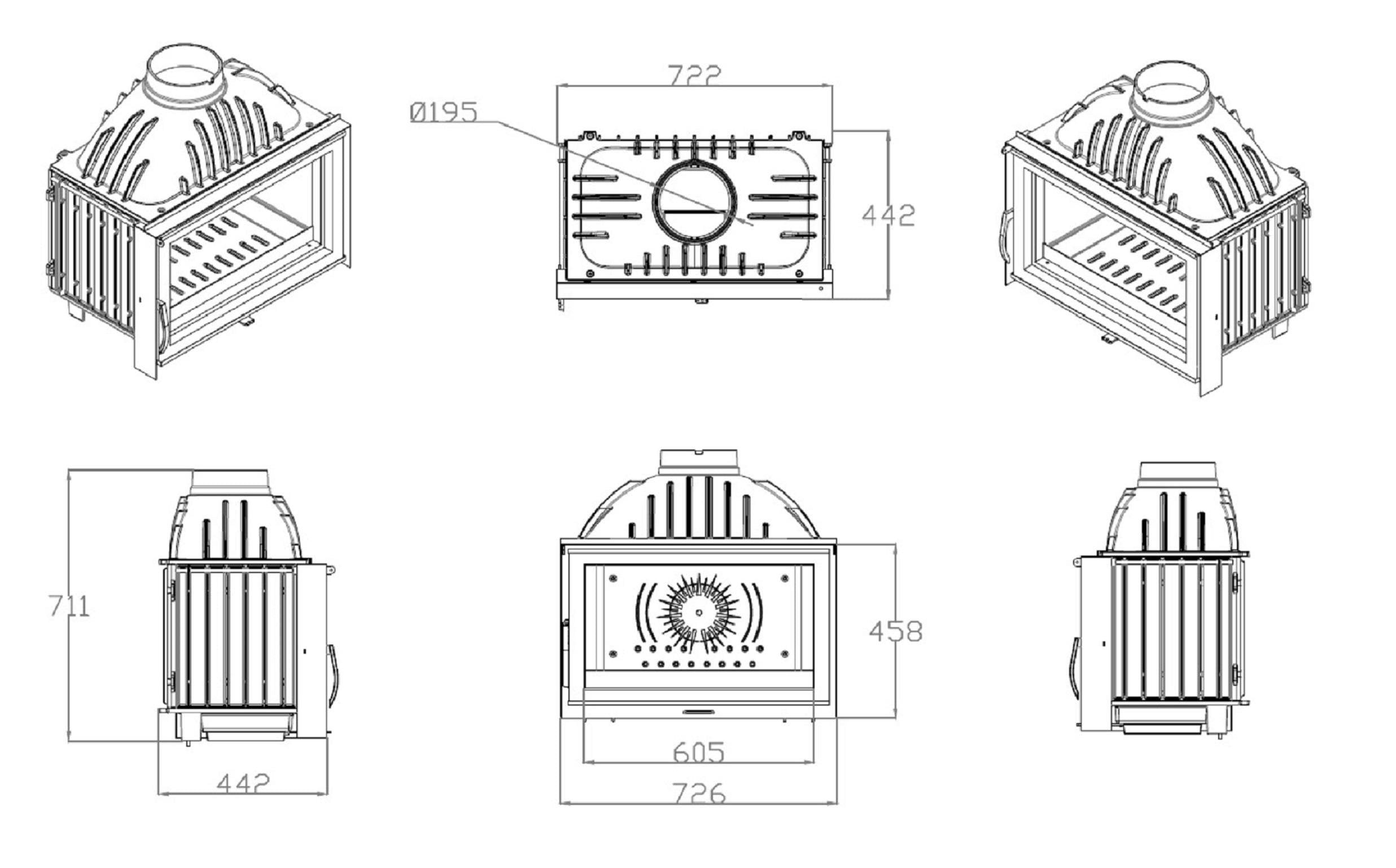 Diamond Siyah Klapeli Döküm Tek Camlı Şömine Haznesi 75 cm