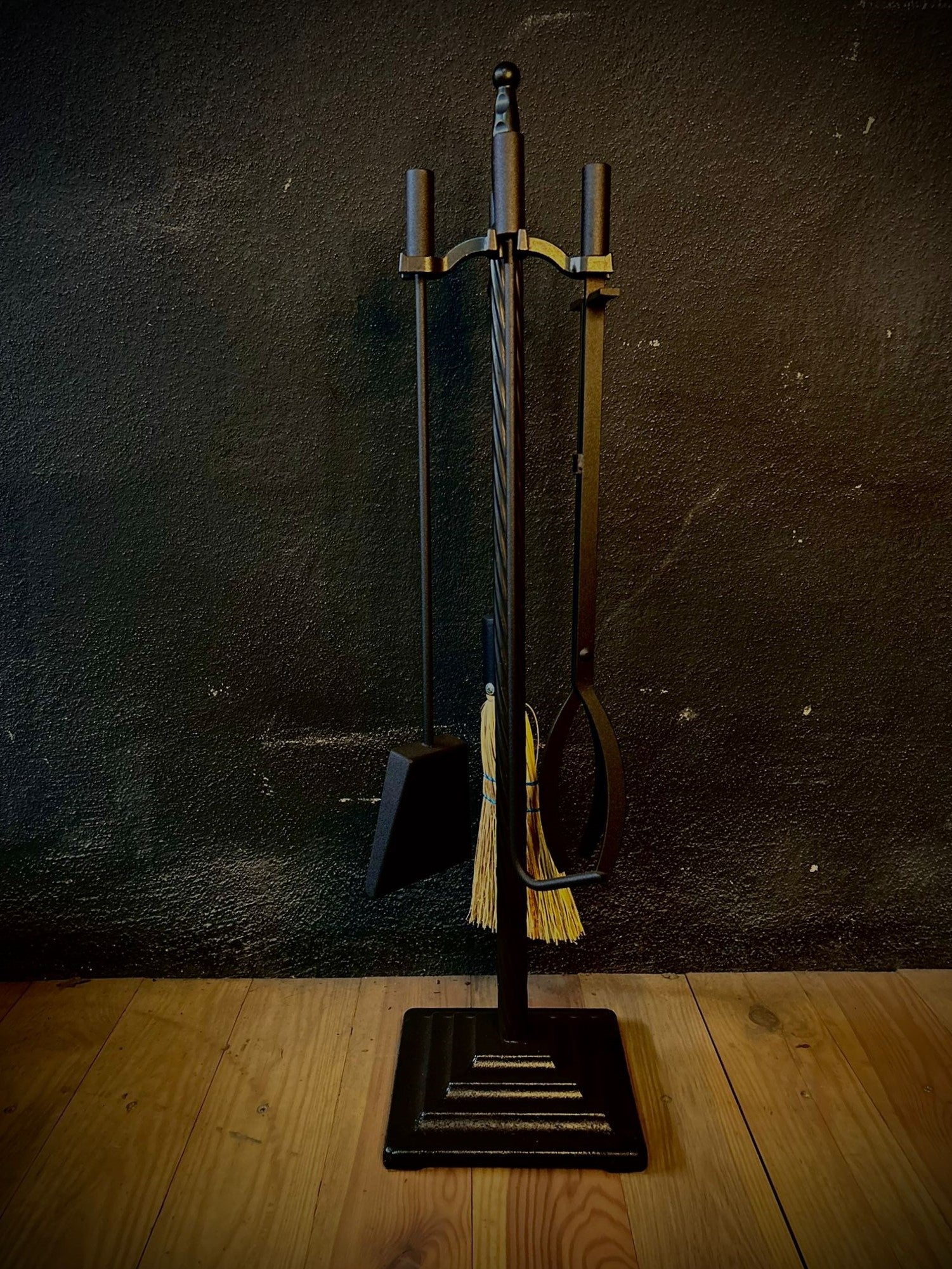 Düz Başlı Siyah Şömine Maşa Takımı