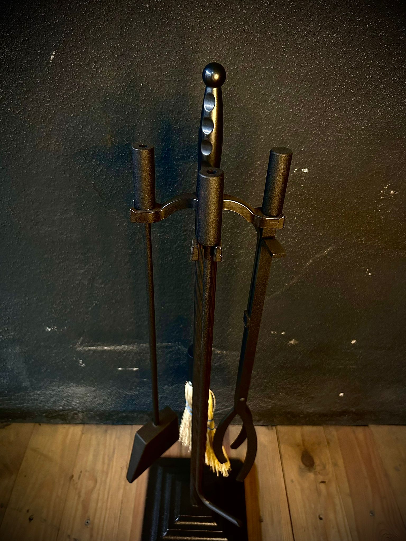 Düz Başlı Siyah Şömine Maşa Takımı