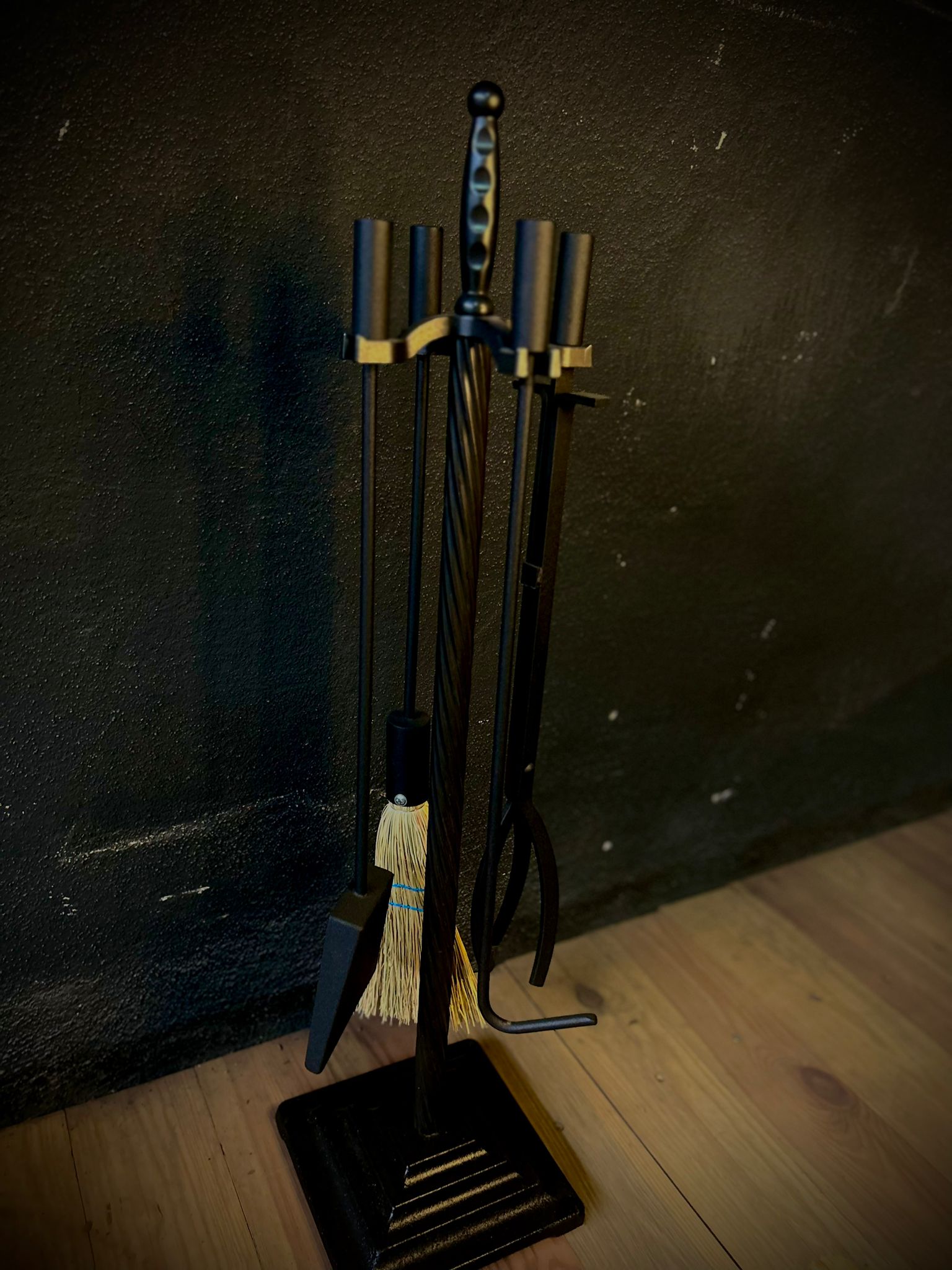 Düz Başlı Siyah Şömine Maşa Takımı