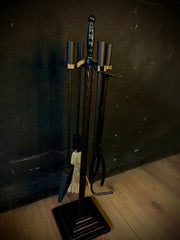 Düz Başlı Siyah Şömine Maşa Takımı