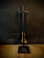 Düz Başlı Siyah Şömine Maşa Takımı