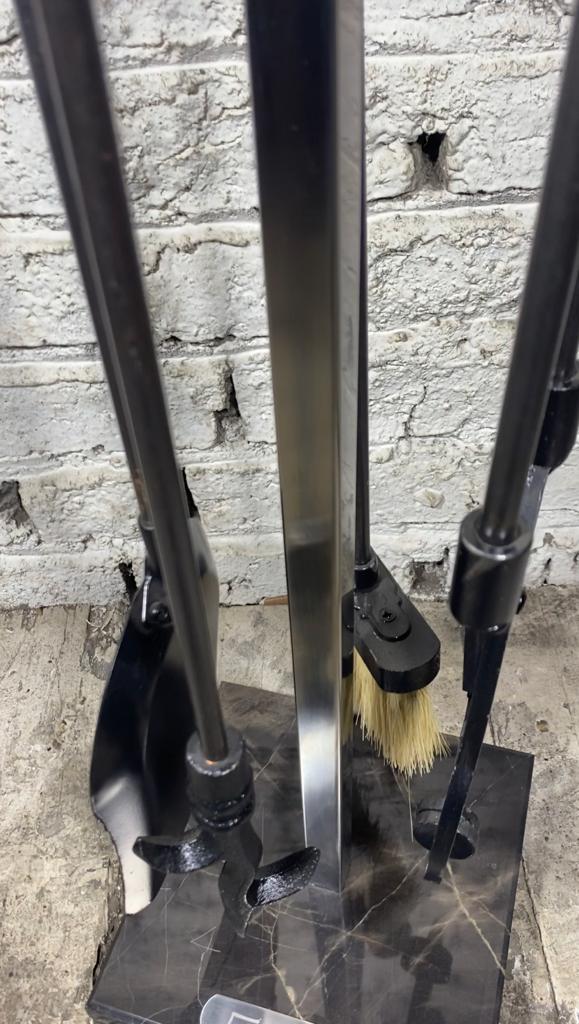 Emotion Gri Mermer Tabanlı Inox Şömine Maşa Takımı