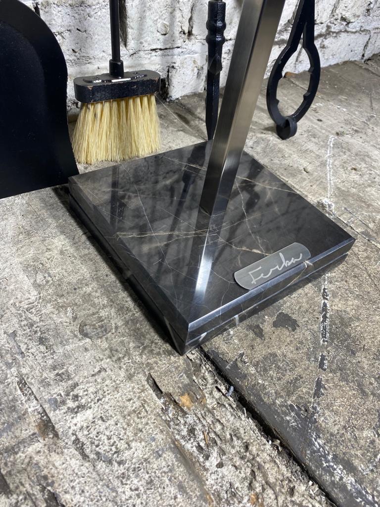 Emotion Gri Mermer Tabanlı Inox Şömine Maşa Takımı