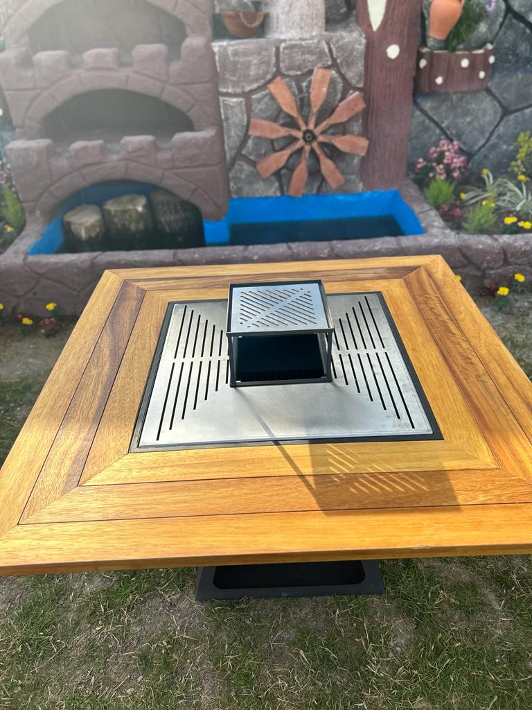 FERBA Initium Model Iroko Ahşap Bahçe Mangal Masa(PASLANMAZ IZGARALI)