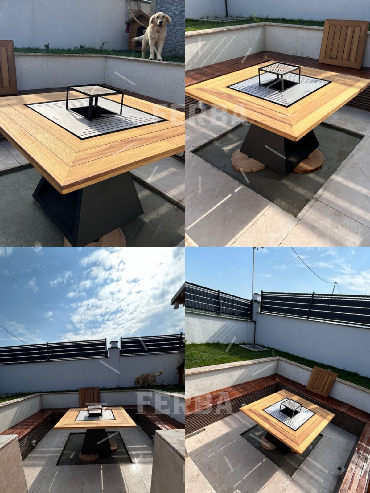 FERBA Initium Model Iroko Ahşap Bahçe Mangal Masa(PASLANMAZ IZGARALI)