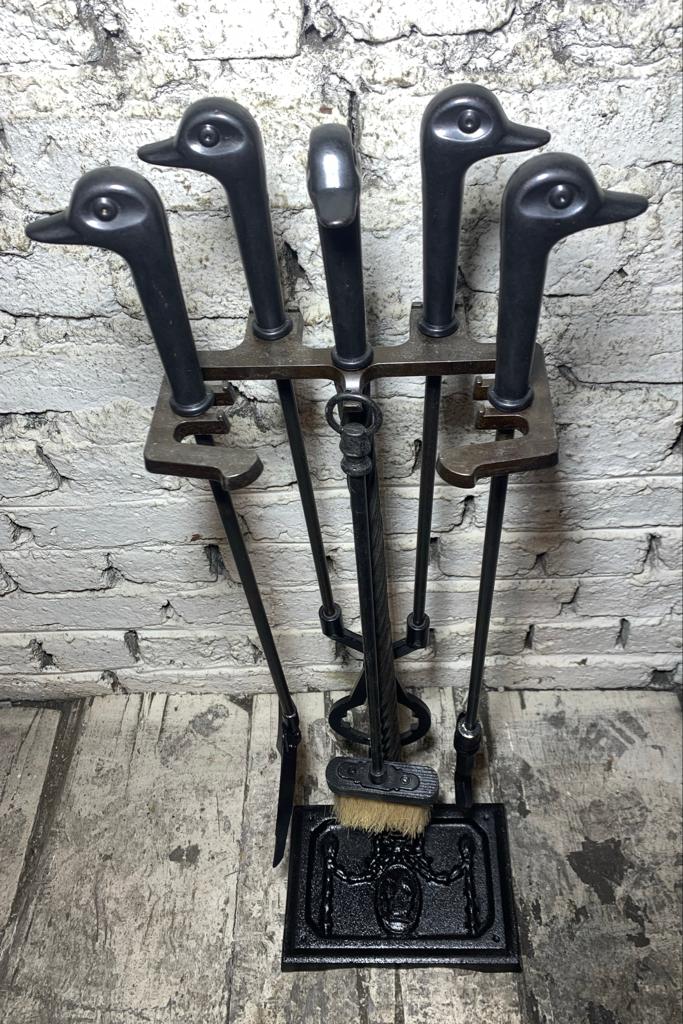 Ördek Başlıklı Siyah Fransız Şömine Maşa Takımı