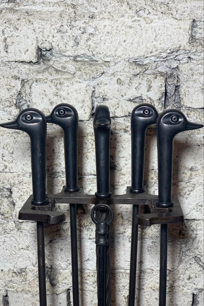 Ördek Başlıklı Siyah Fransız Şömine Maşa Takımı