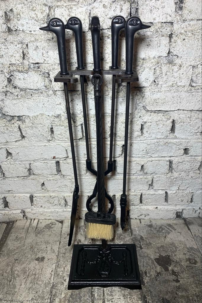 Ördek Başlıklı Siyah Fransız Şömine Maşa Takımı