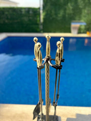 Kum Saati Başlıklı Bronz Şömine Maşa Takımı