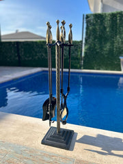 Kum Saati Başlıklı Bronz Şömine Maşa Takımı