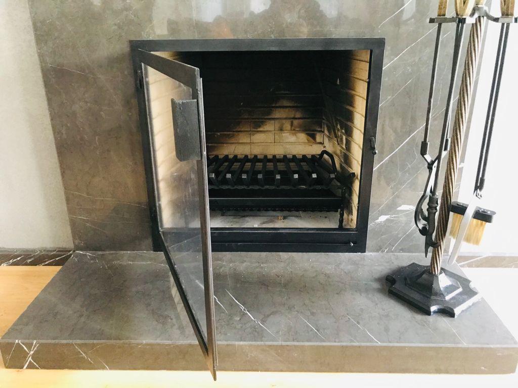 Metal Çerçeveli Şömine Cam Kapağı 3 - (Ölçüye Özel Üretim)