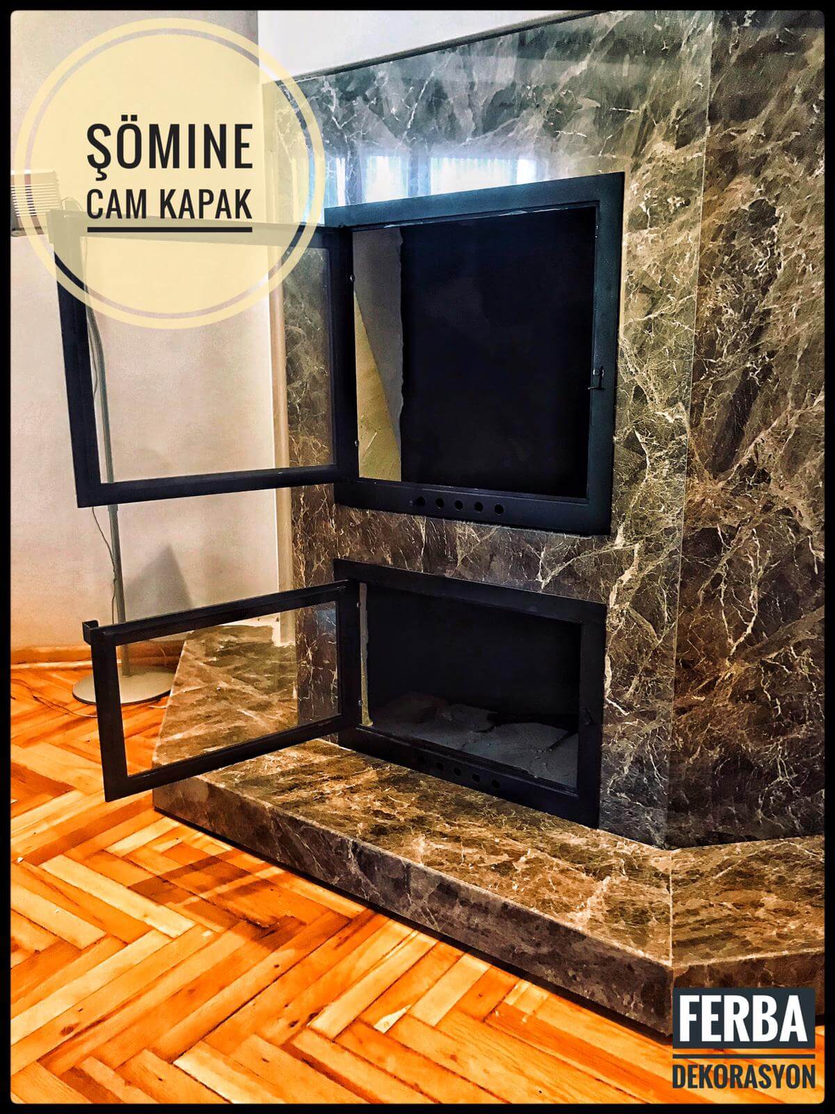 Metal Çerçeveli Şömine Cam Kapağı 5 - (Ölçüye Özel Üretim)