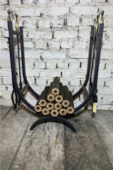 Metal Oval Şömine Odunluğu ve Kum Saati Başlıklı Maşa Takımı