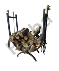 Metal Oval Şömine Odunluğu ve Ördek Başlıklı Maşa Takımı