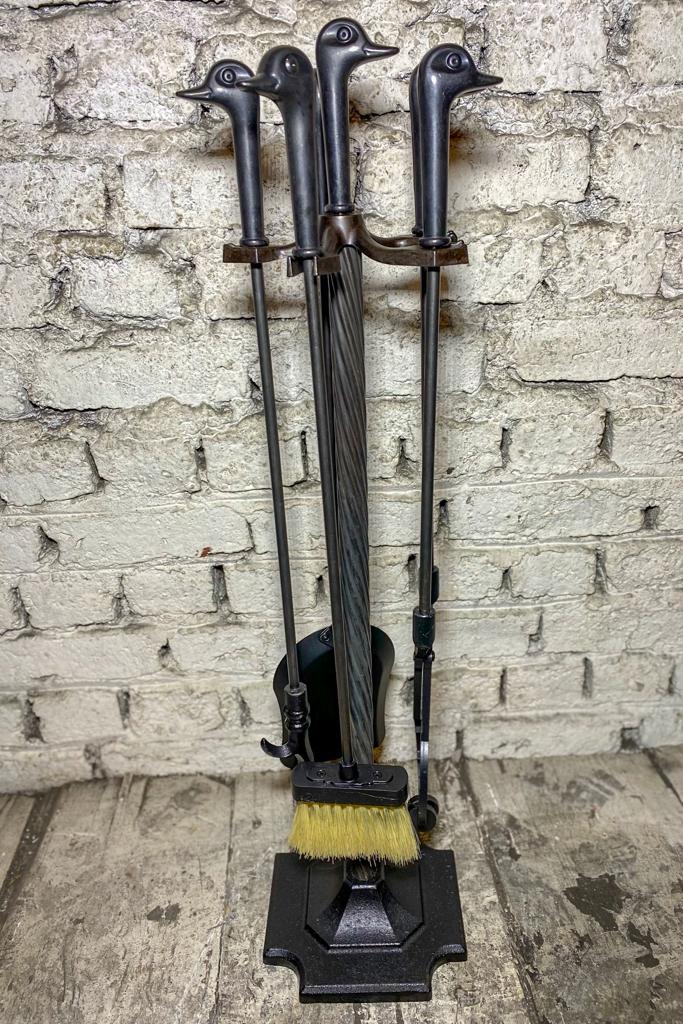 Ördek Başlı Siyah Şömine Maşa Takımı