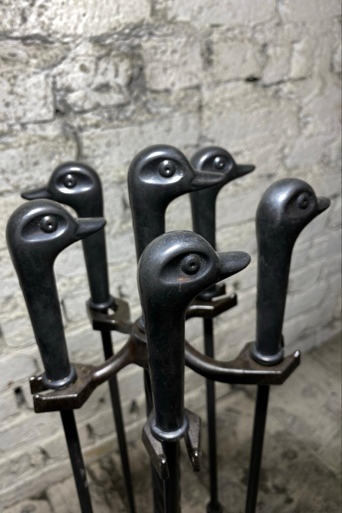 Ördek Başlı Siyah Şömine Maşa Takımı