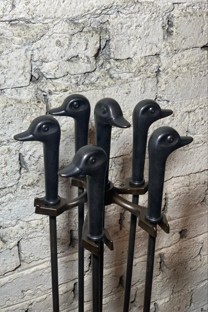 Ördek Başlı Siyah Şömine Maşa Takımı