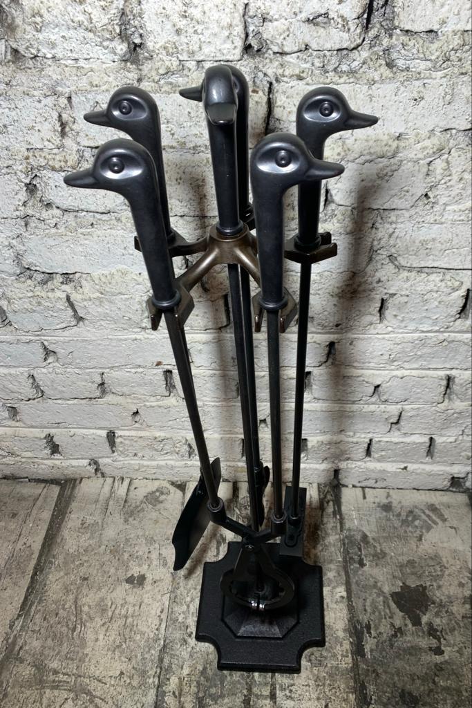 Ördek Başlı Siyah Şömine Maşa Takımı