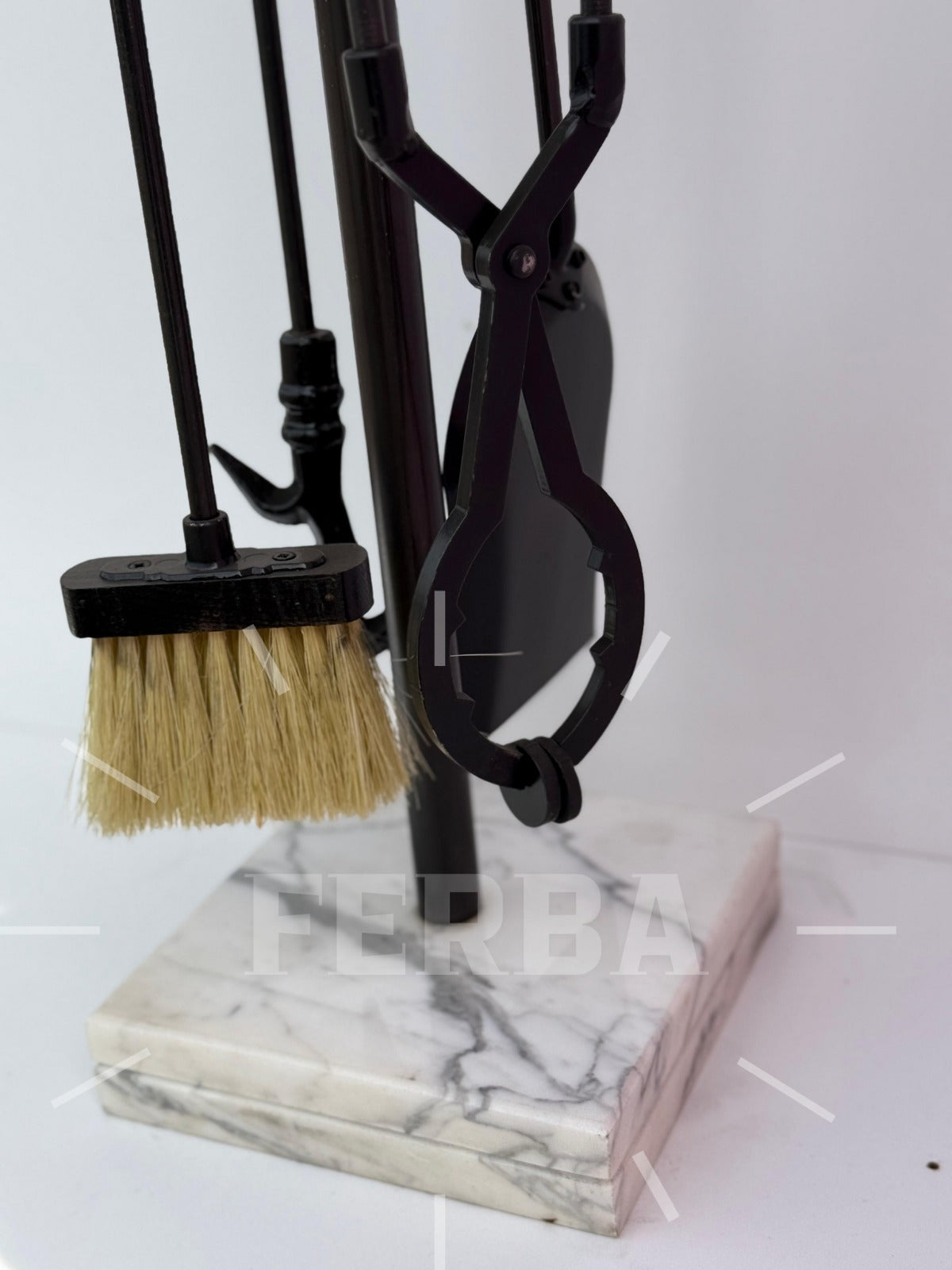 Porselen Başlıklı Mermer Tabanlı Şömine Maşa Takımı