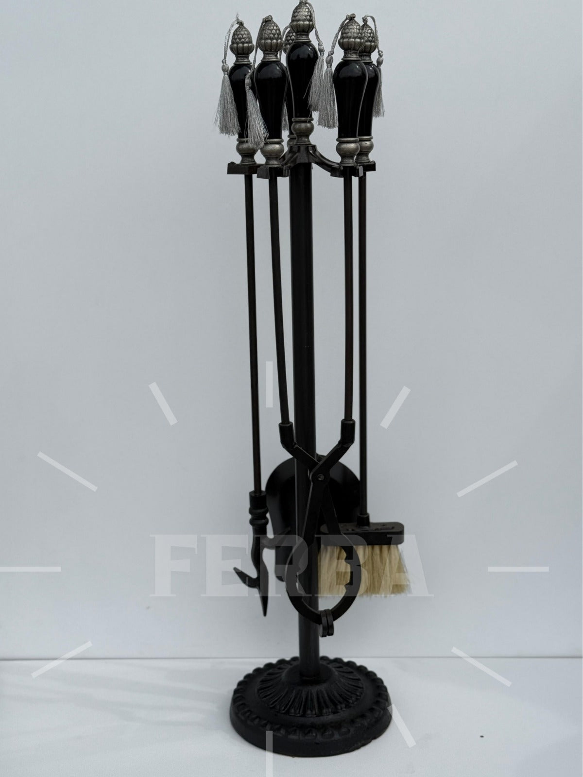 Porselen Başlıklı Şömine Maşa Takımı Siyah