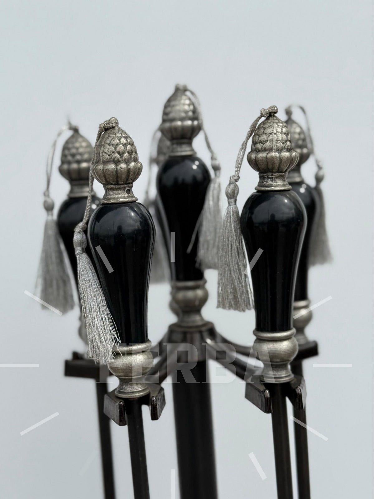 Porselen Başlıklı Şömine Maşa Takımı Siyah