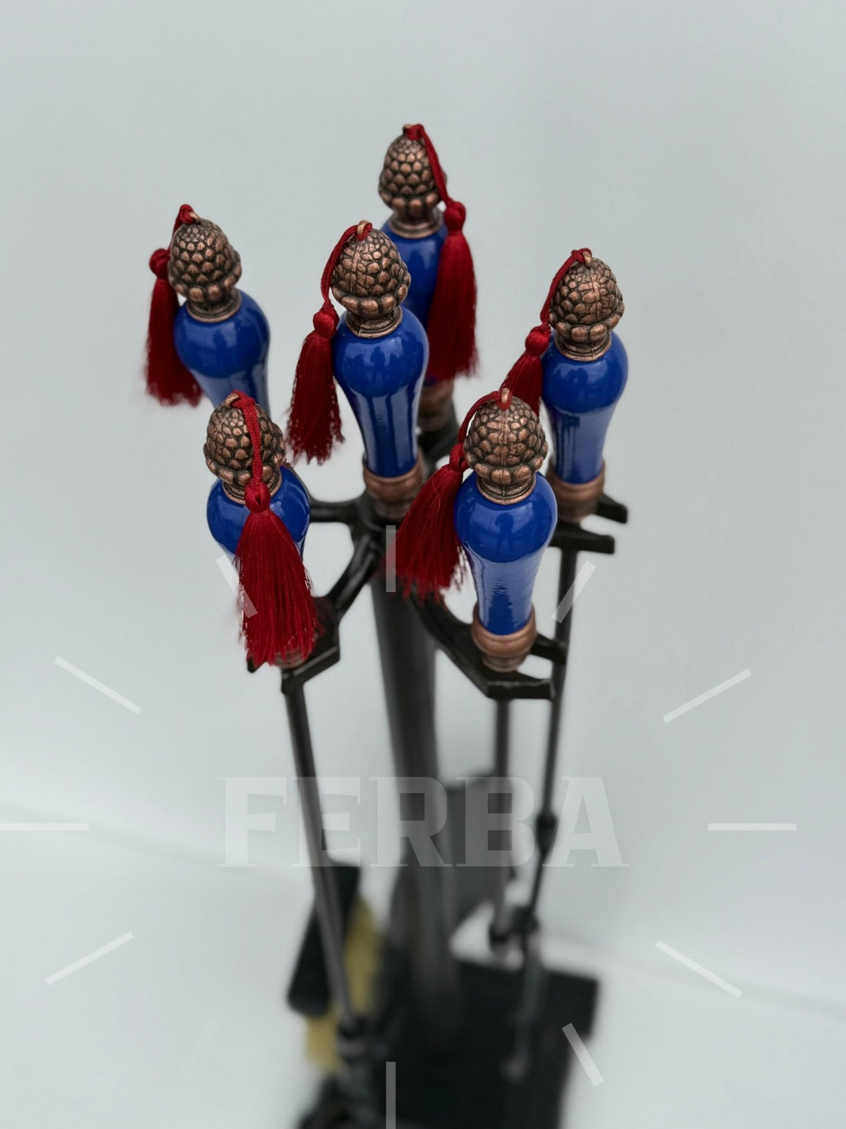 Porselen Başlıklı Şömine Maşa Takımı Lacivert