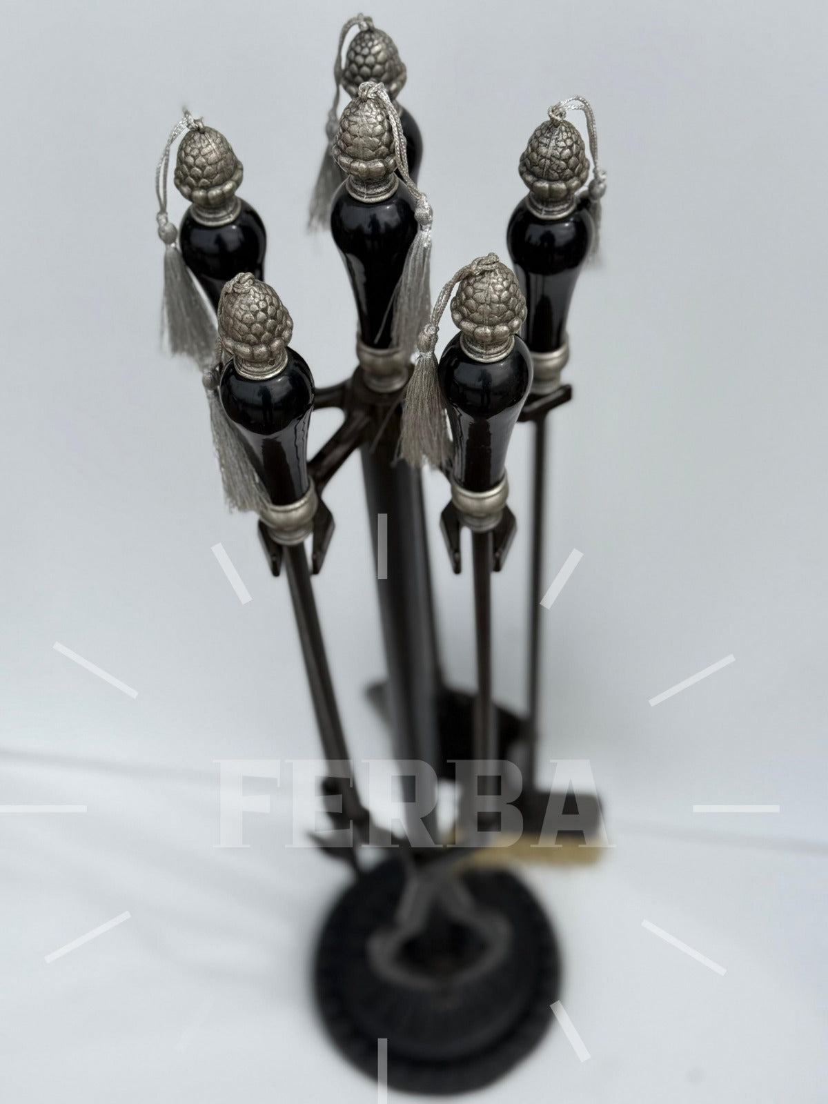 Porselen Başlıklı Şömine Maşa Takımı Siyah