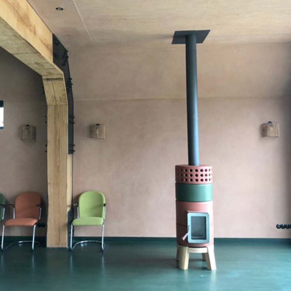 Yuvarlak Stack Slim Isı Akümülatörlü Seramik Odun Sobası