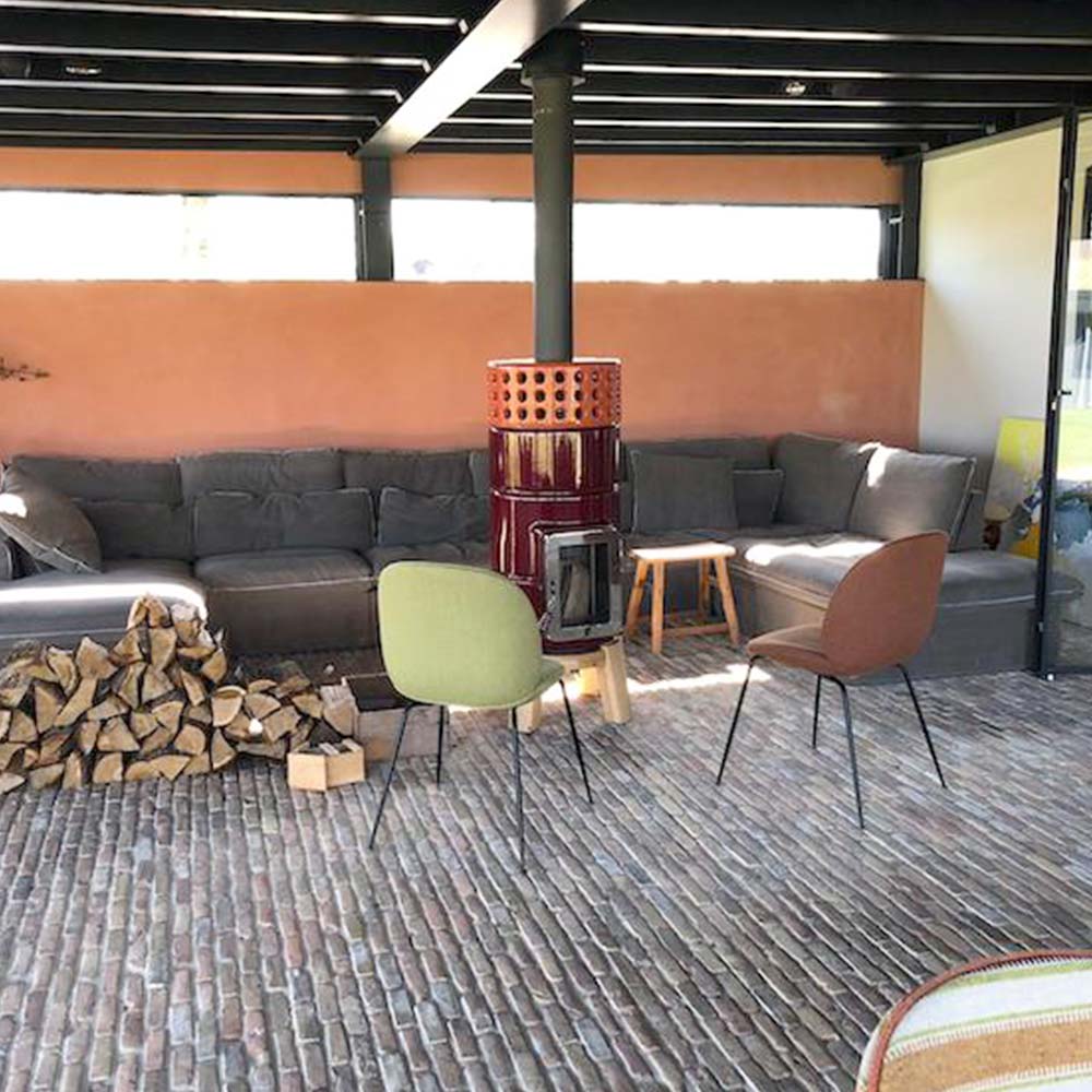 Yuvarlak Stack Slim Isı Akümülatörlü Seramik Odun Sobası