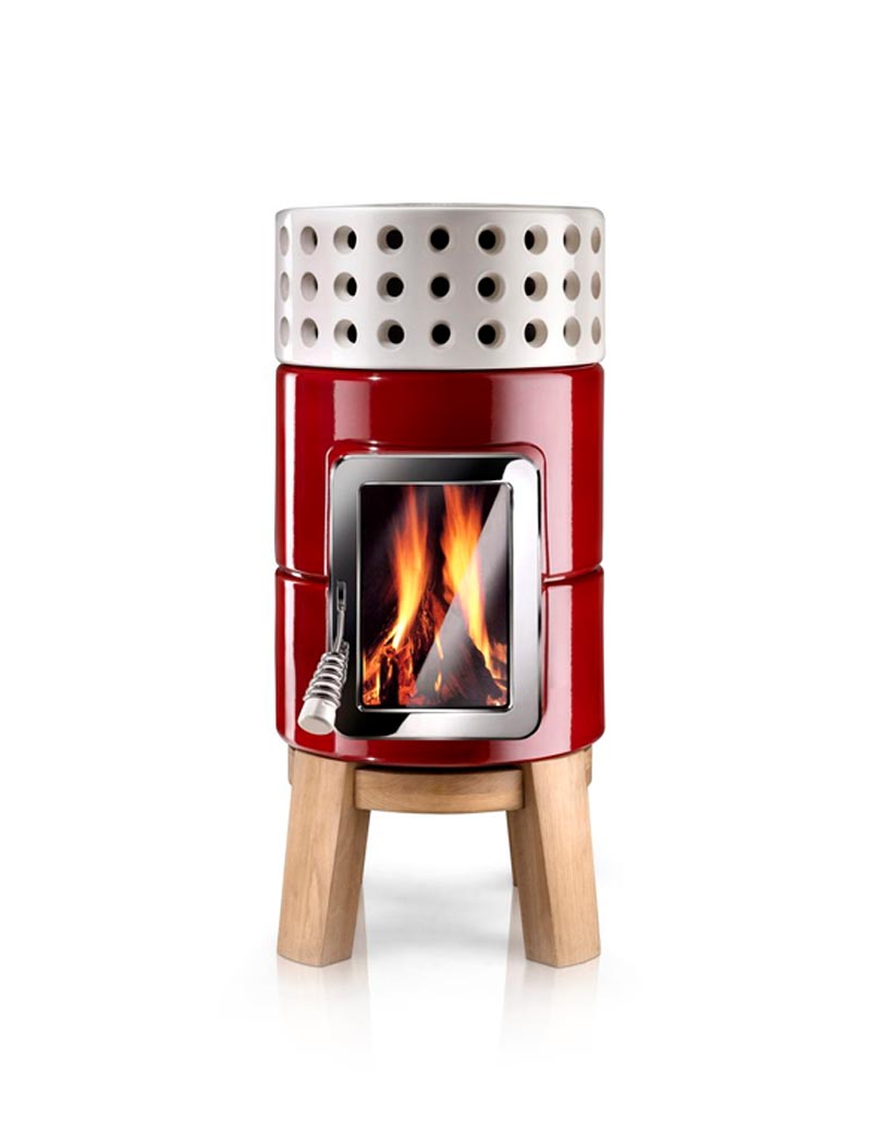 Yuvarlak Yığma Ahşap Seramik Odun Sobası