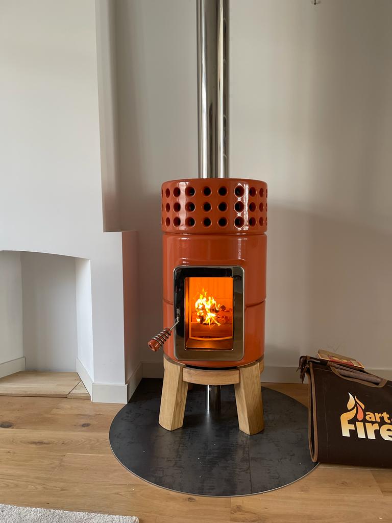 Yuvarlak Yığma Ahşap Seramik Odun Sobası