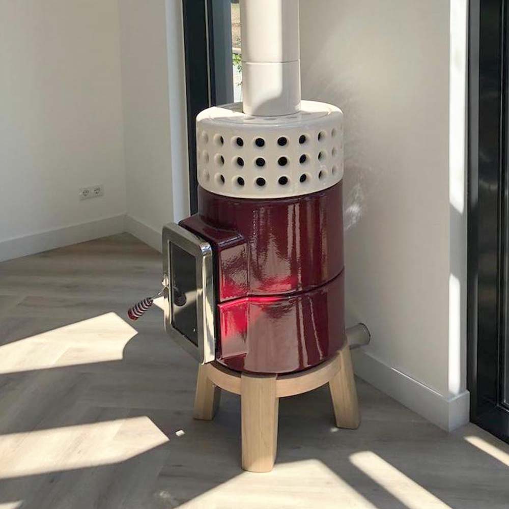 Yuvarlak Yığma Ahşap Seramik Odun Sobası
