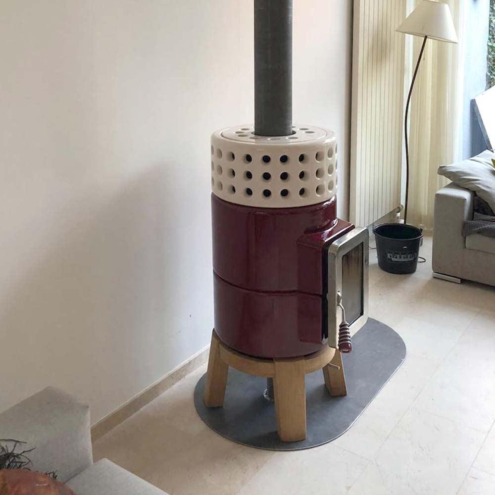 Yuvarlak Yığma Ahşap Seramik Odun Sobası