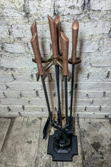 Ruj Başlıklı Antik Bakır Şömine Maşa Takımı