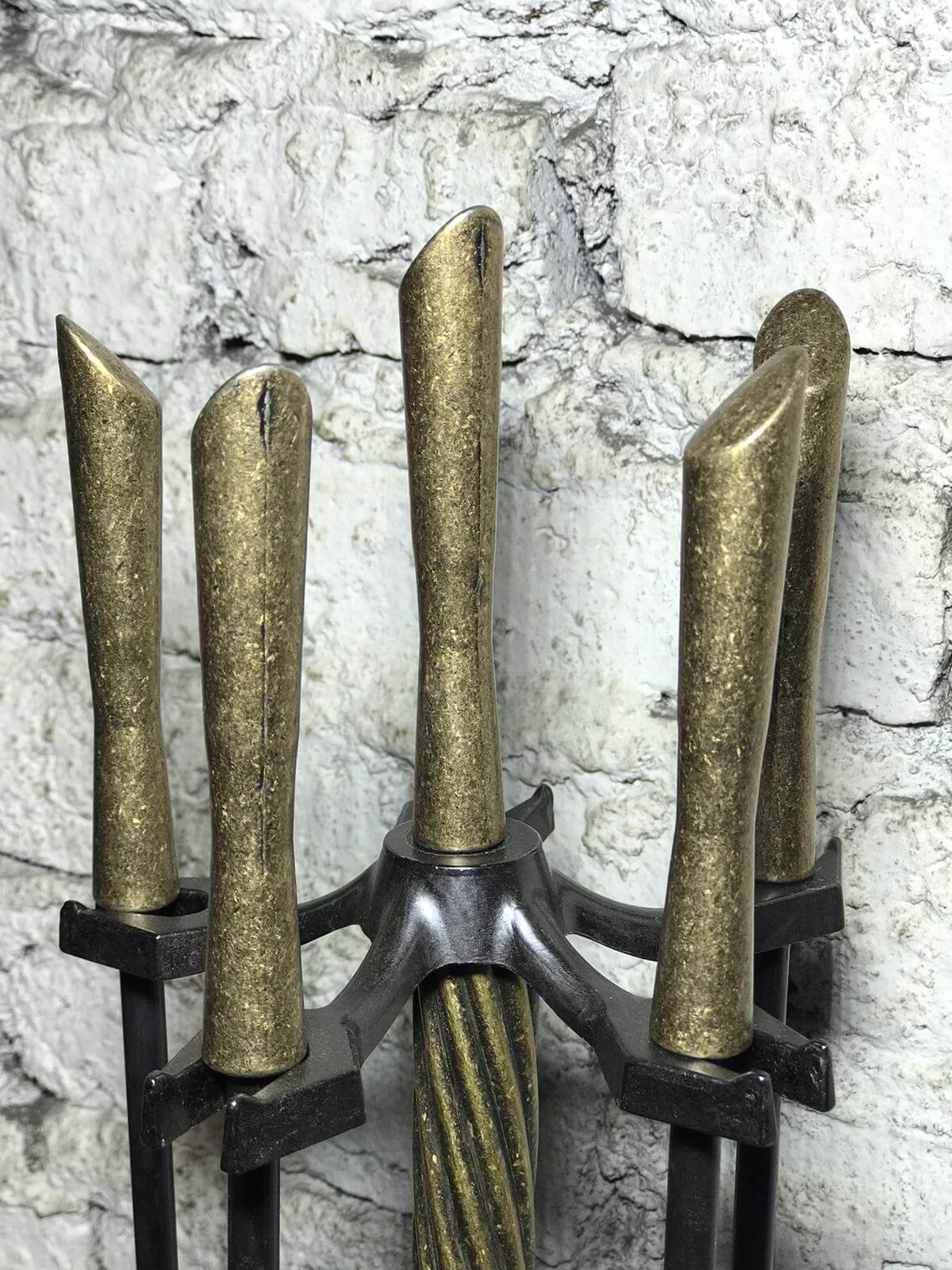 Ruj Başlıklı Bronz Şömine Maşa Takımı