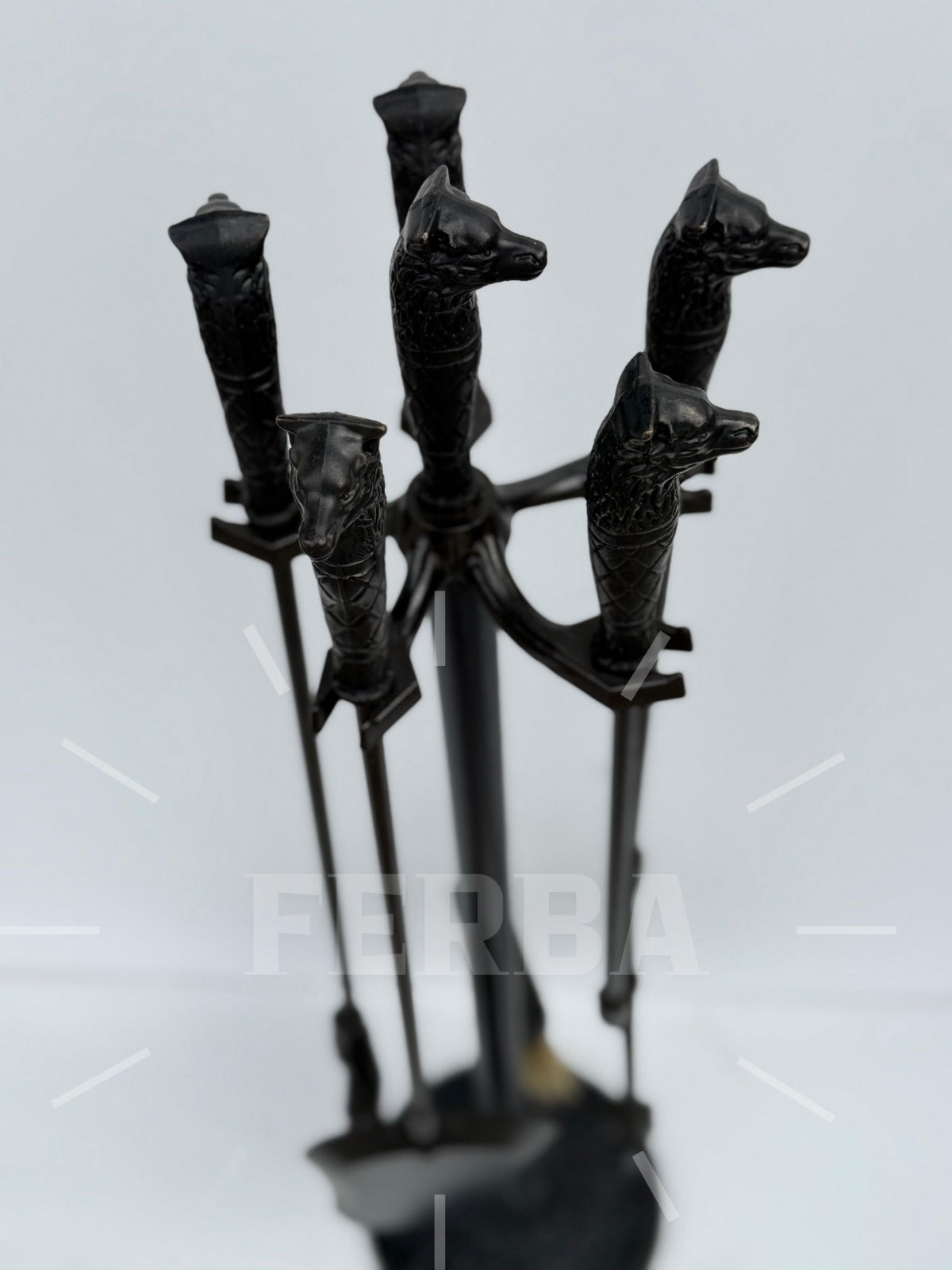 Siyah Kurt Başlı Modern Şömine Maşa Takımı