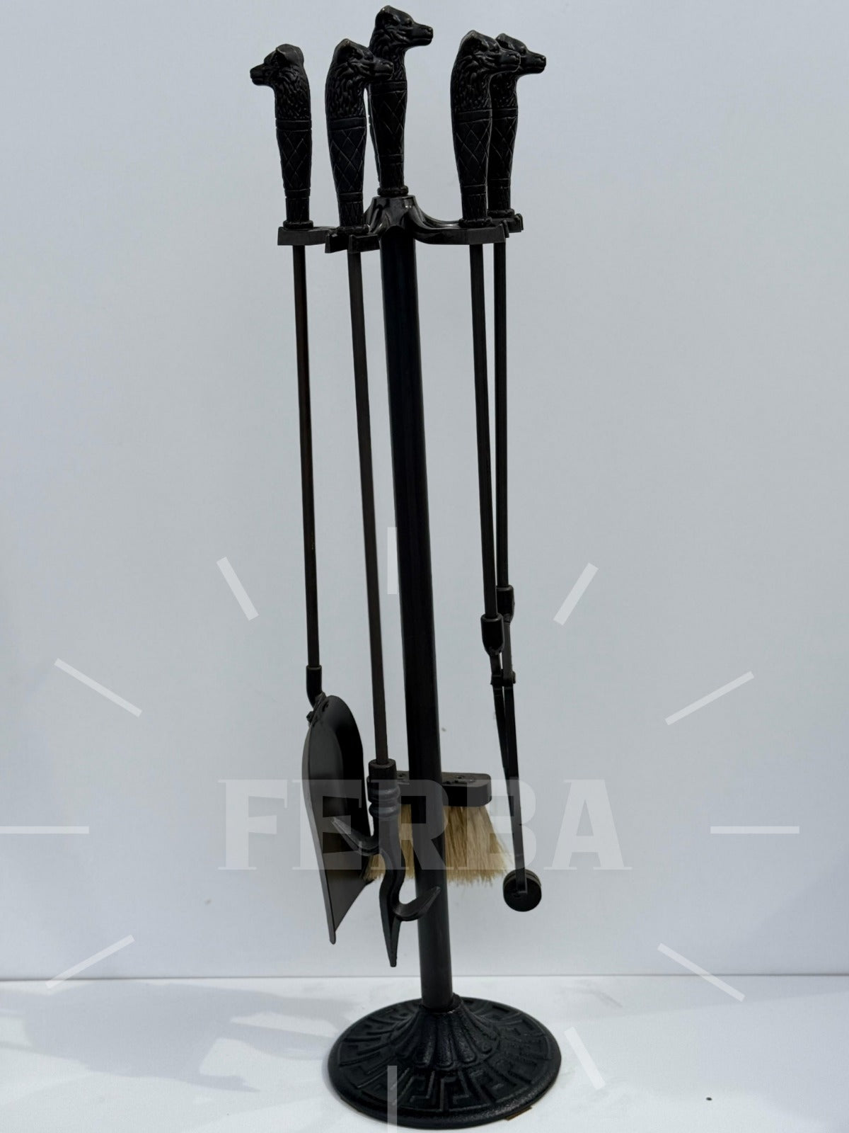 Siyah Kurt Başlı Modern Şömine Maşa Takımı