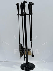 Siyah Kurt Başlı Modern Şömine Maşa Takımı