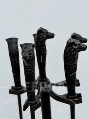 Siyah Kurt Başlı Modern Şömine Maşa Takımı