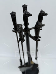 Siyah Kurt Başlı Modern Şömine Maşa Takımı