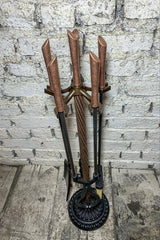 Yuvarlak Tabanlı Antik Bakır Ruj Başlıklı Şömine Maşa Takımı