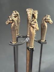 Mermer Tabanlı Bronz At Şömine Maşa Takımı